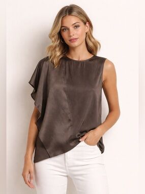 Inclan Studio /Silk One Sleeve Gray Blouse -Sz M -NWT